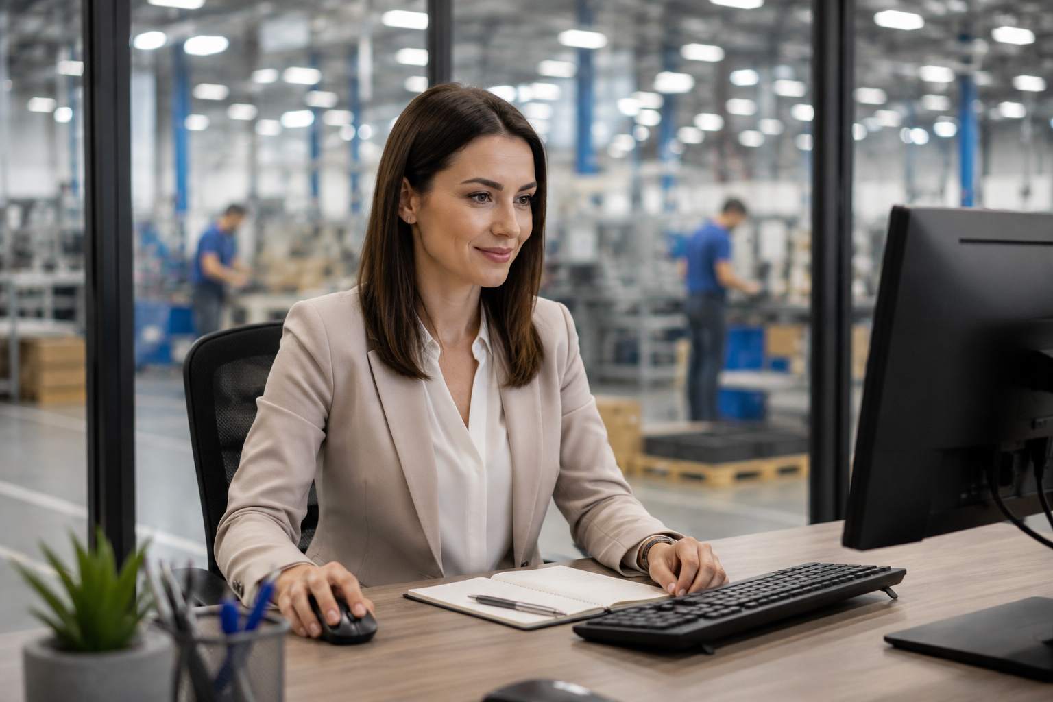 Business manager using the app at a desk
