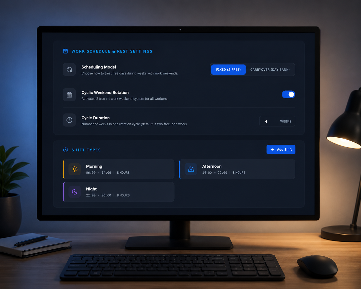 ShiftForge shift types screenshot
