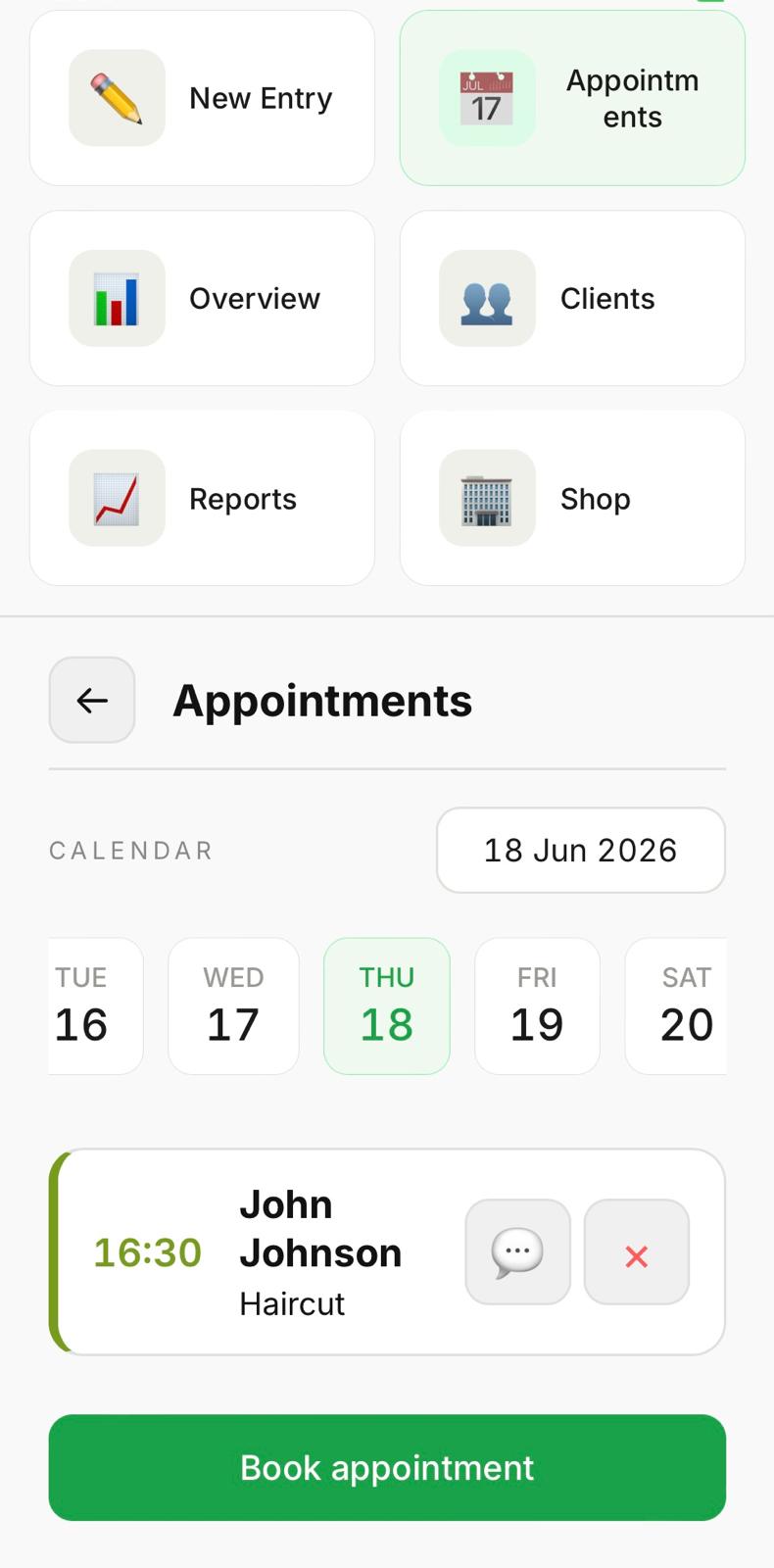 Appointments screen
