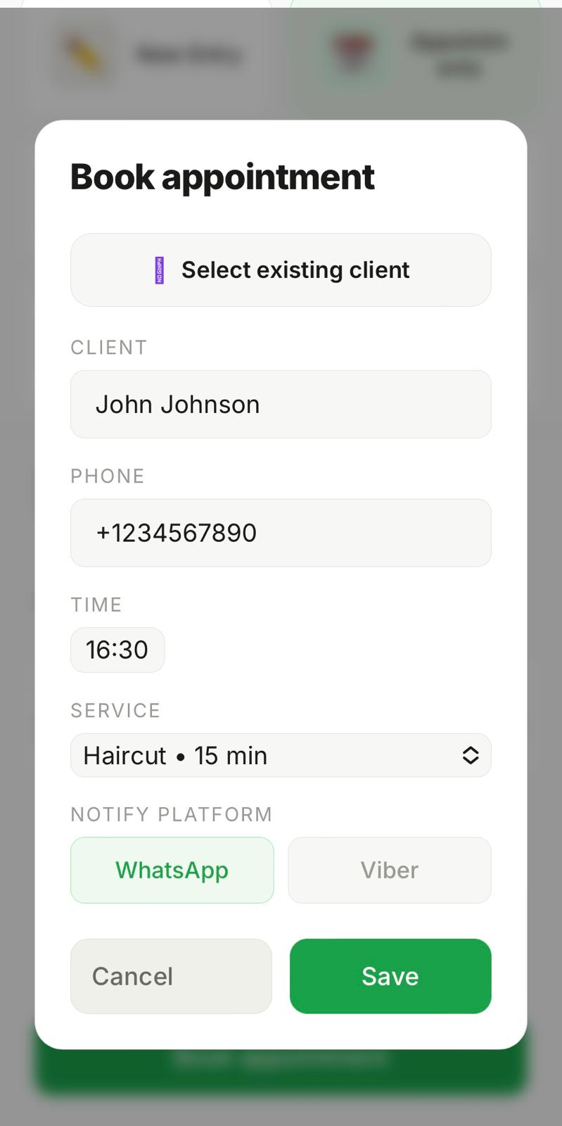 Clients screen