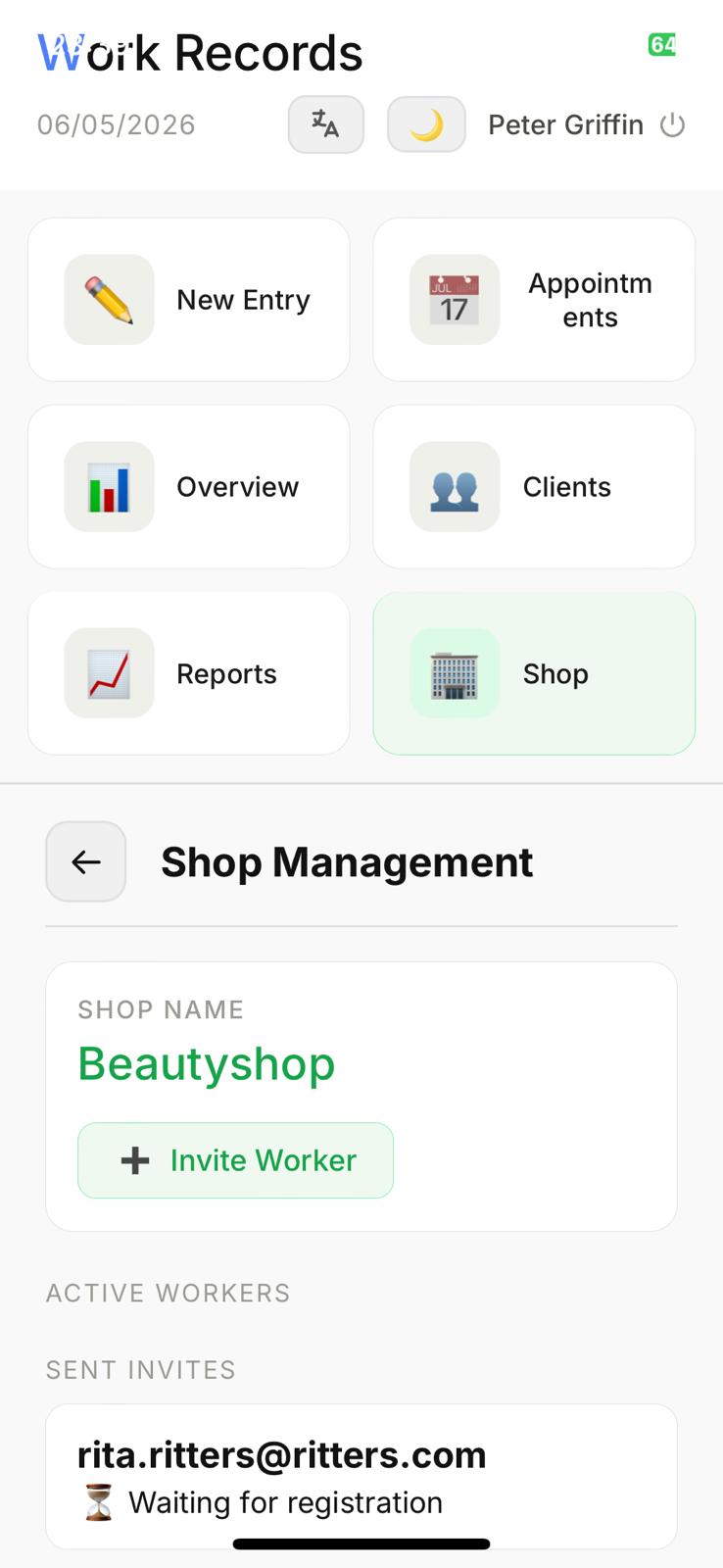 Shop screen